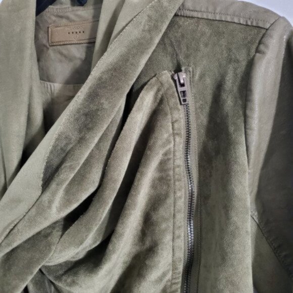 BLANKNYC Olive Green Vegan Leather Suede Drape Moto Jacket Sz S - Picture 6 of 9